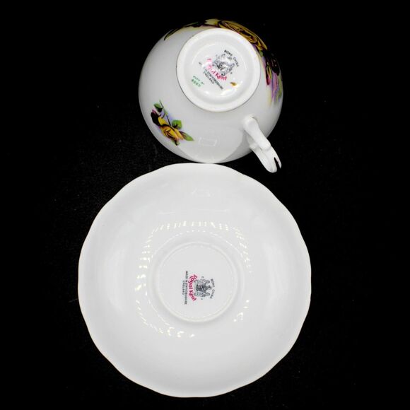 Vintage Royal Kent Teacup Saucer Set Made in England Rose Pattern 8263 Gold Trim - Picture 5 of 8
